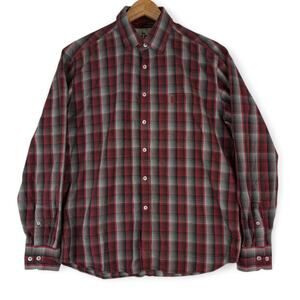 Parx Shirt Mens 42 CM Slim Buffalo Plaid Long Sleeve Button Up Red